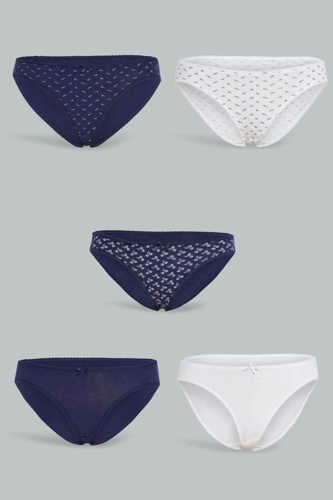 Women Navy And White Print Bikini Brief (Pack of 5)