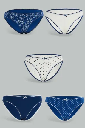 Women White And Blue Bikini Briefs (Pack of 5)