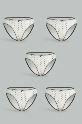 Women White Dotted Bikini Briefs (Pack of 5)