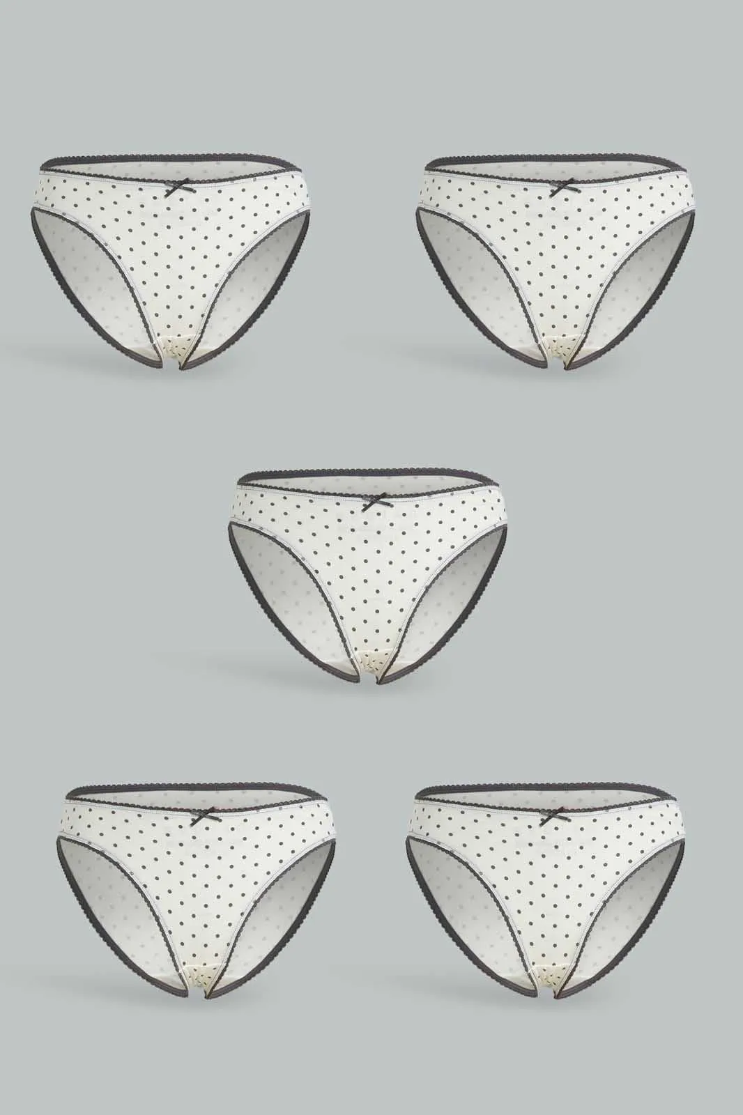 Women White Dotted Bikini Briefs (Pack of 5)