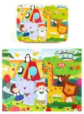 Wooden Jigsaw for Kids, 120 Pieces Cartoon Animals Fairy Tales Puzzles, Animals