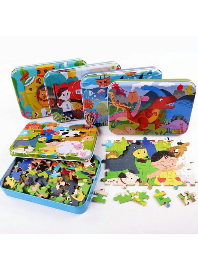 Wooden Jigsaw for Kids, 120 Pieces Cartoon Animals Fairy Tales Puzzles, Animals