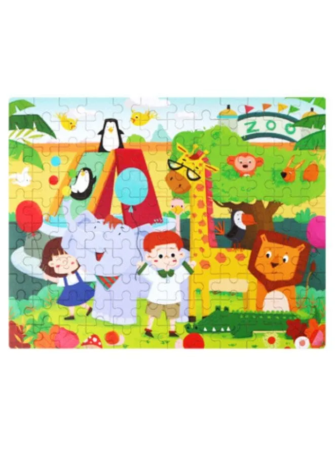 Wooden Jigsaw for Kids, 120 Pieces Cartoon Animals Fairy Tales Puzzles, Animals