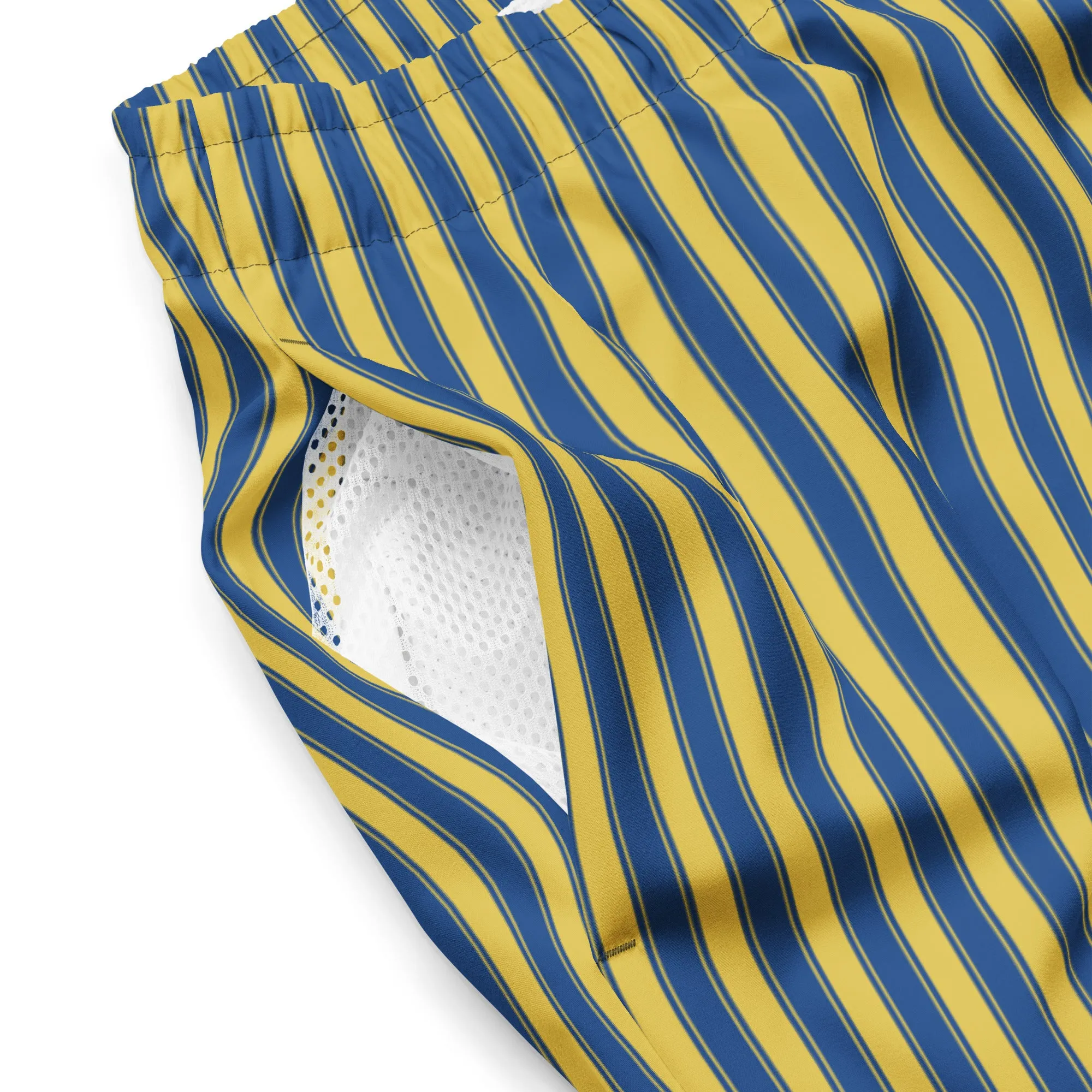 Yellow & blue striped swim trunks for men