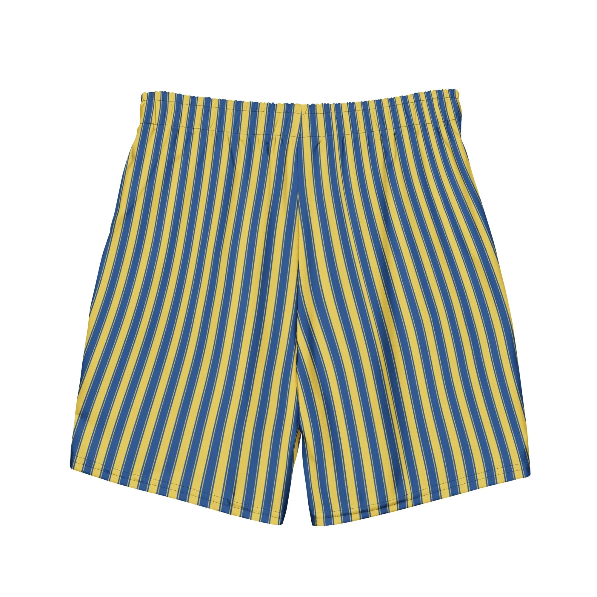 Yellow & blue striped swim trunks for men