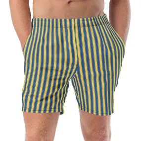 Yellow & blue striped swim trunks for men