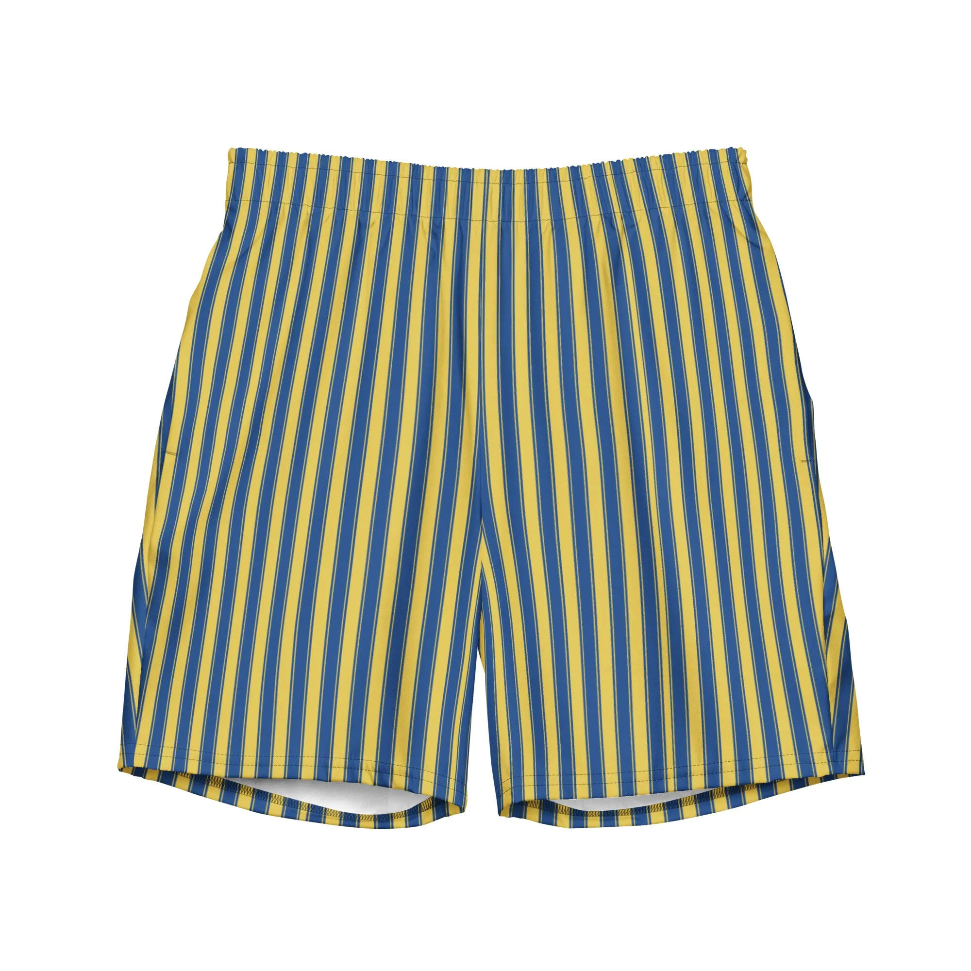 Yellow & blue striped swim trunks for men