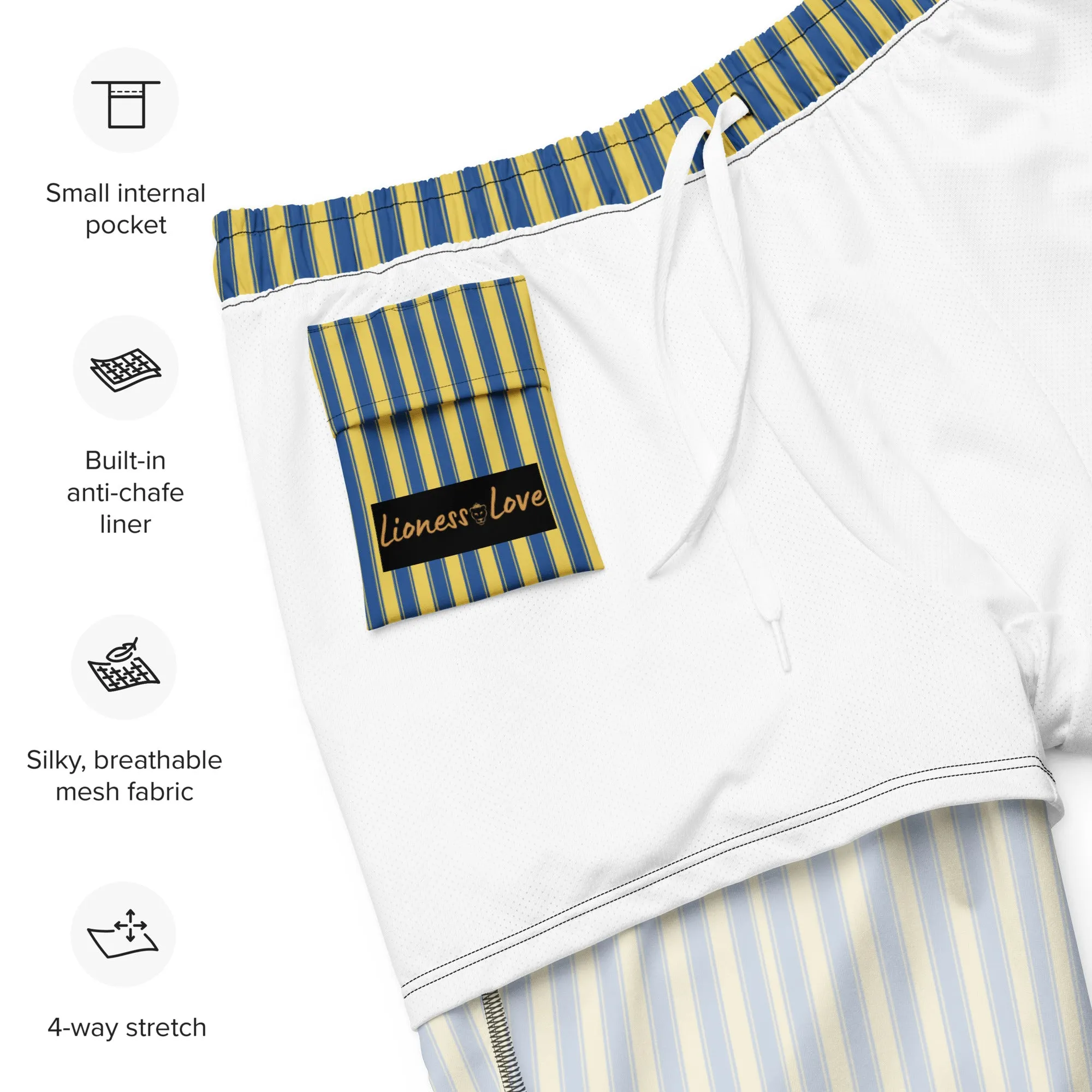 Yellow & blue striped swim trunks for men